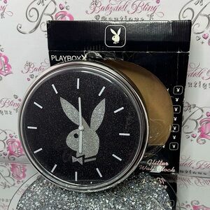 Playboy bunny clock sparkly glitter silver black 2007 new in box hangable rare